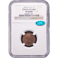 1922 No D Lincoln Cent (1c) Strong Reverse SLAB Image