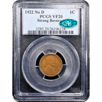 1922 No D Lincoln Cent (1c) Strong Reverse Obverse Slab Image