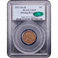 1922 No D Lincoln Cent (1c) Strong Reverse Obverse Slab Image