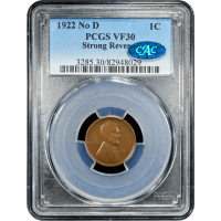 1922 No D Strong Reverse Lincoln Cent (1c) Obverse Slab Image