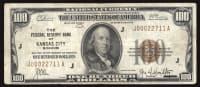 1929 $100 Federal Reserve National Bank Note (FRBN) Kansas City OBVERSE Image