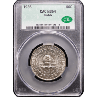 1936 Norfolk Commemorative Half Dollar (50c) Obverse Slab Image
