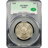 1936 Norfolk Commemorative Half Dollar (50c) Obverse Slab Image