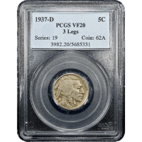 1937-D 3 Legs Buffalo Nickel (5c) Obverse Slab Image