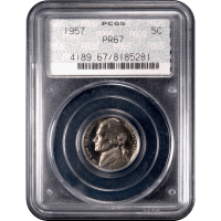 1957 Jefferson Nickel Doily Obverse Slab Image