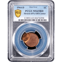 1964-D Lincoln Cent (1c) Error 65 Pct Off-Center SLAB Image