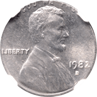 1982-D Lincoln Cent (1c) Large Date, Error - Struck on 10c Blank Obverse Image