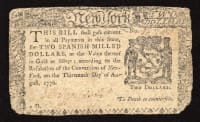 August 13, 1776 New York Colonial Two Dollars ($2) OBVERSE Image