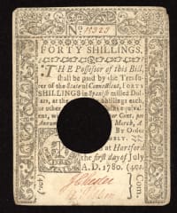 July 1, 1780 Connecticut Colonial Forty Shillings (40s) REVERSE Image
