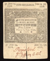 June 19, 1776 Connecticut Colonial Five Shillings (5s) REVERSE Image