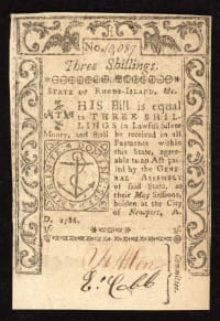 May 1786 Rhode Island Colonial Three Shillings (3s) OBVERSE Image