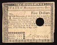 May 5, 1780 Massachusetts Colonial Five Dollars ($5) OBVERSE Image