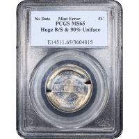 No Date Jefferson Nickel (5c) Error - Huge Broadstrike and Uniface SLAB Image