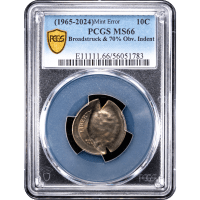 No Date Roosevelt Dime (10c) Error - Broadstruck and 70 Pct Obverse Indent Obverse Slab Image