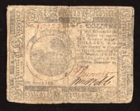 November 29, 1775 Continental Currency Colonial Six Dollars ($6) Obverse Image