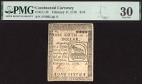 One Sixth Dollar ($1/6) Continental Currency - Feb 17, 1776 OBVERSE Image