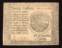 September 26, 1778 Continental Currency Colonial Twenty Dollars ($20) Obverse Image