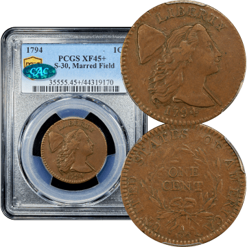 1794 Flowing Hair Large Cent (1c) S-30 Marred Field Composite Image