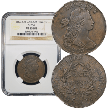 1803 Draped Bust Large Cent (1c) Small Date Small Fraction S-254 Composite Image