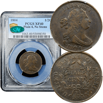 1804 Draped Bust Half Cent (1/2c) Plain 4 No Stems Composite Image