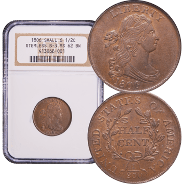 1806 Draped Bust Half Cent (1/2) Small 6, No Stems Composite Image