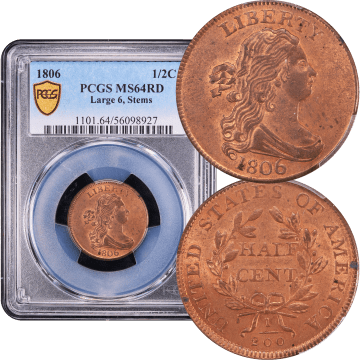 1806 Draped Bust Half Cent (1/2c) Large 6, Stems Composite Image