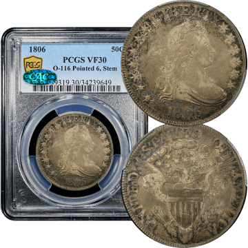 1806 Draped Bust Half Dollar (50c) O-116 Pointed 6, Stem Composite Image