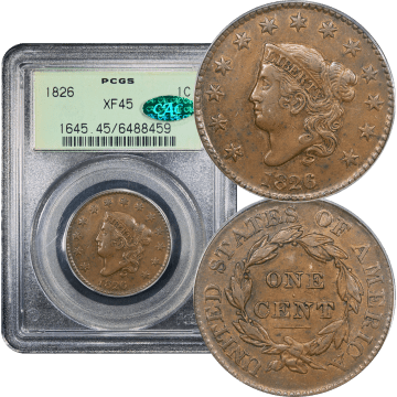 1826 Coronet Large Cent (1c) N-7 OGH Composite Image