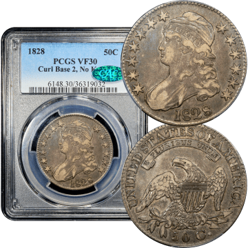 1828 Capped Bust Half Dollar (50c) Curl Base 2, No Knob Composite Image