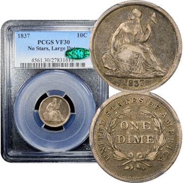 1837 Seated Liberty Dime (10c) No Stars, Large Date Composite Image