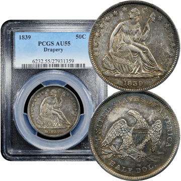 1839 Seated Liberty Half Dollar (50c) Drapery Composite Image