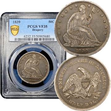 1839 Seated Liberty Half Dollar (50c) Drapery Composite Image