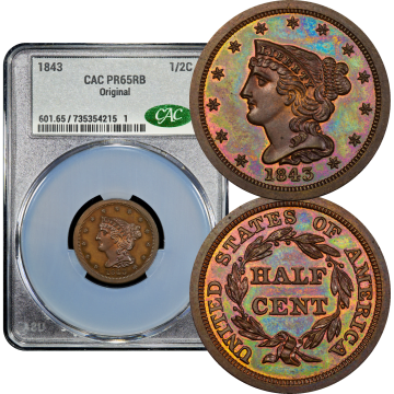 1843 Braided Hair Half Cent (1/2c) Original Composite Image