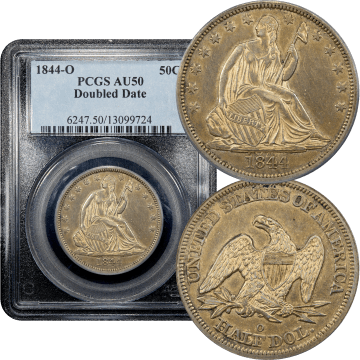 1844-O Seated Liberty Half Dollar (50c) Doubled Date Composite Image