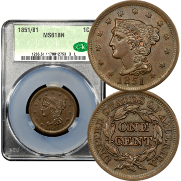 1851/81 Braided Hair Large Cent (1c) Composite Image