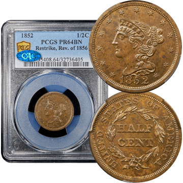 1852 Braided Hair Half Cent (1/2c) Restrike, Reverse of 1856 Composite Image