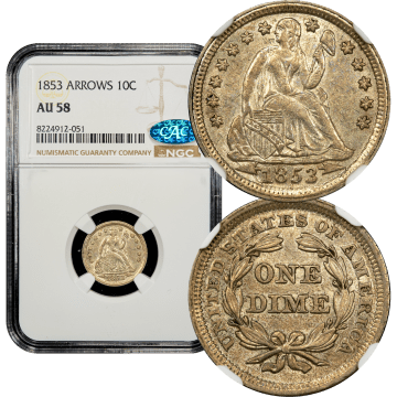 1853 Seated Liberty Dime (10c) Arrows Composite Image