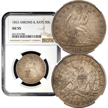 1853 Seated Liberty Half Dollar (50c) Arrows and Rays Composite Image