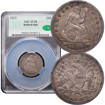 1853 Seated Liberty Quarter (25c) Arrows and Rays Composite Image