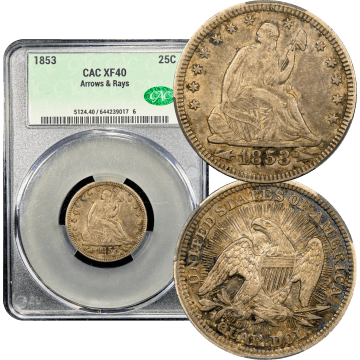 1853 Seated Liberty Quarter (25c) Arrows and Rays Composite Image