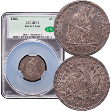 1853 Seated Liberty Quarter (25c) Arrows and Rays Composite Image
