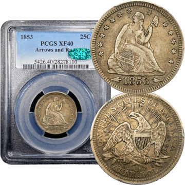 1853 Seated Liberty Quarter (25c) Arrows and Rays Composite Image