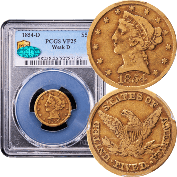 1854-D Liberty Gold Half Eagle ($5) Weak D Composite Image