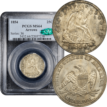 1854 Seated Liberty Quarter (25c) Arrows Composite Image
