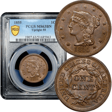 1855 Braided Hair Large Cent (1c) Upright 55 Composite Image