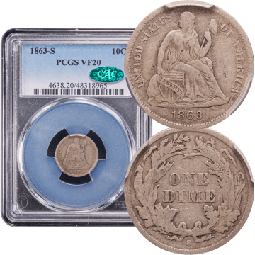 1863-S Seated Liberty Dime (10c) Composite Image