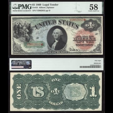 1869 $1 Rainbow Legal Tender Composite Image