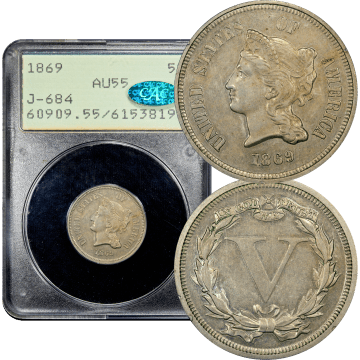 1869 Pattern Nickel (5c) J-684 Rattler Composite Image