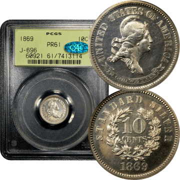 1869 Standard Silver Pattern Dime (10c) J-696 OGH Composite Image