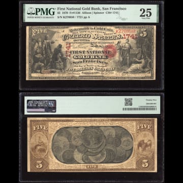 1870 $5 1st Natl Gold Bank of San Francisco (Charter 1741) Composite Image